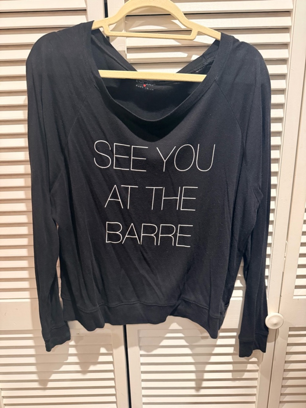 Emi Jay Black Long Sleeve Tee with White 'See You At The Barre' Slogan
